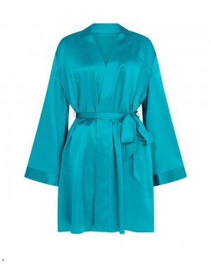 Agent Provocateur Arlette Short Dressing Gown Women's Robes Turquoise | UEJRYBO-06