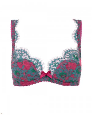 Agent Provocateur Carline Plunge Underwired Women's Bras Green Fuchsia | EGTDHXP-19