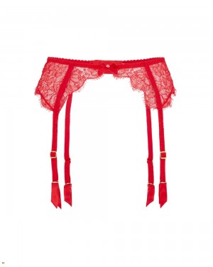 Agent Provocateur Lorna Lace Women's Suspenders Red | FCOUBHZ-90