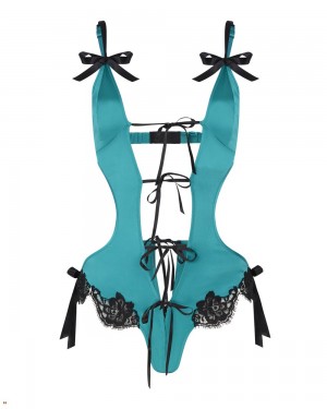 Agent Provocateur Zuriel Women's Playsuits Turquoise Black | YJIOQTA-42