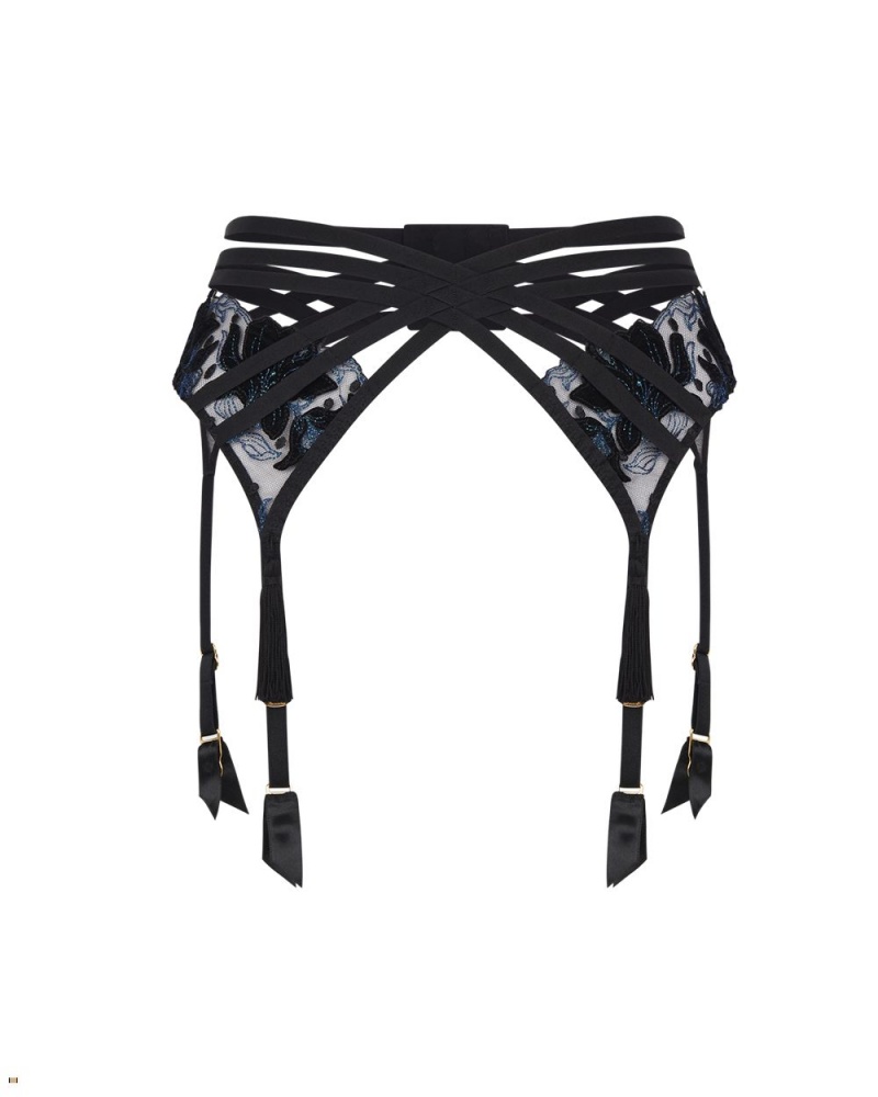 Agent Provocateur Adellah Women\'s Suspenders Black Turquoise | MCBNQSK-95