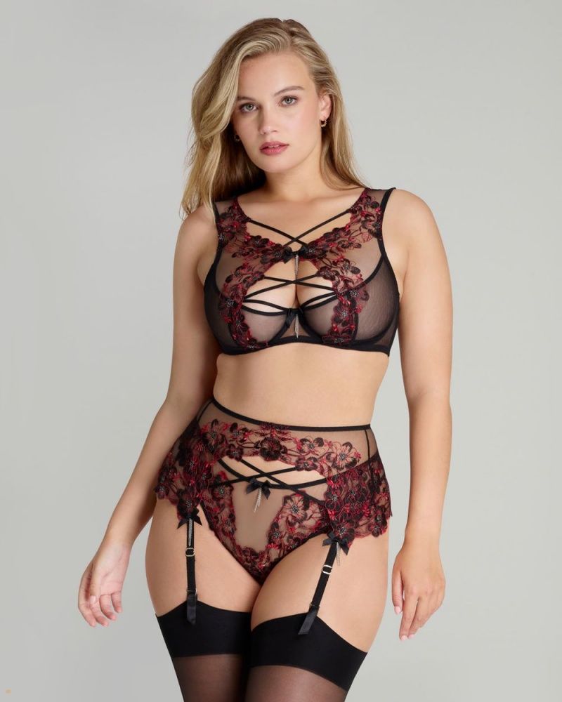 Agent Provocateur Amoura Women's Suspenders Black Red | NZSEXVJ-86