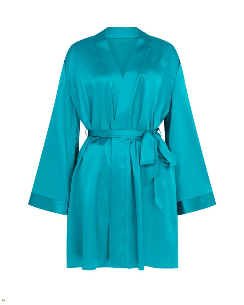 Agent Provocateur Arlette Short Dressing Gown Women\'s Pyjamas Turquoise | ESNFOMY-14