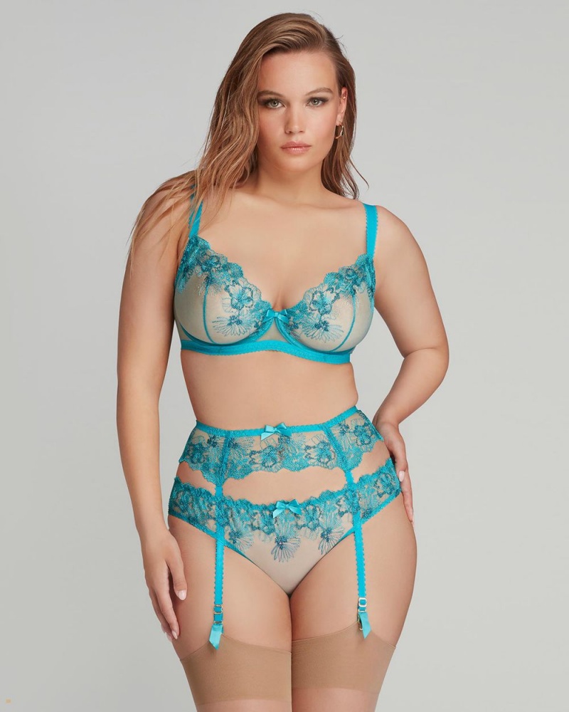 Agent Provocateur Astria Women's Suspenders Turquoise | YFBMSCR-93