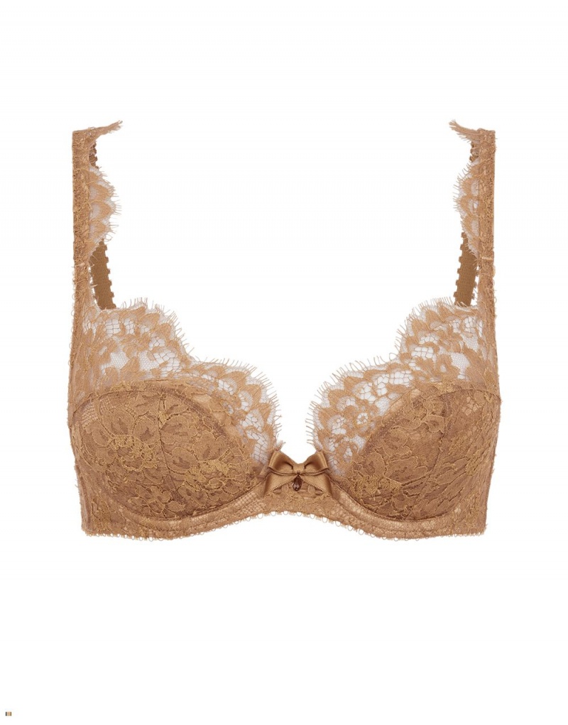 Agent Provocateur Carline Plunge Underwired Women\'s Bras Gold | JFLRSBN-69