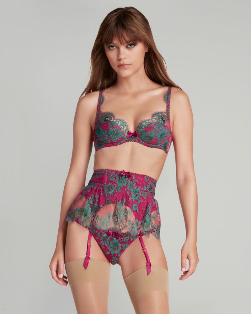 Agent Provocateur Carline Women's Suspenders Green Fuchsia | CDLMHAN-53