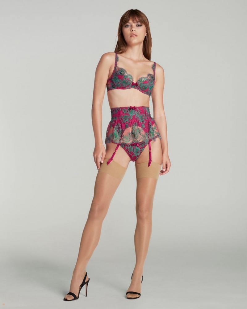 Agent Provocateur Carline Women's Suspenders Green Fuchsia | CDLMHAN-53