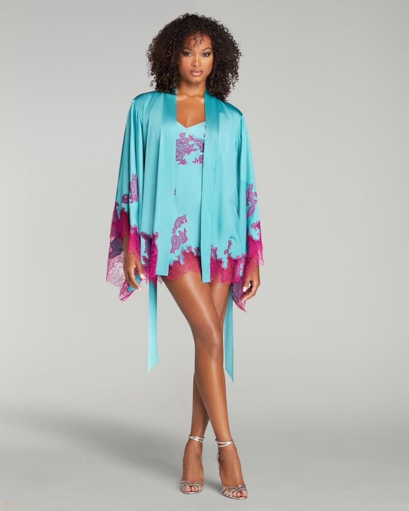 Agent Provocateur Christi Short Kimono Women's Pyjamas Turquoise Pink | RBZSDLM-15