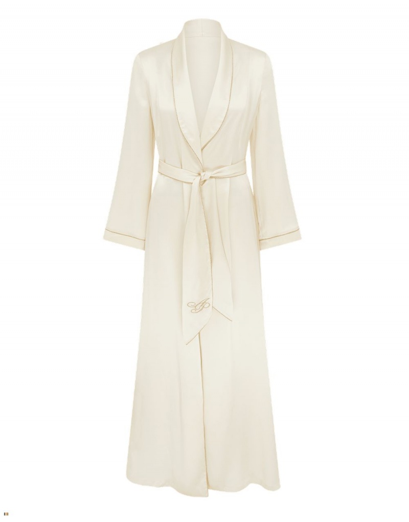 Agent Provocateur Classic Pj Long Dressing Gown Women\'s Robes White | QUVNTZO-23