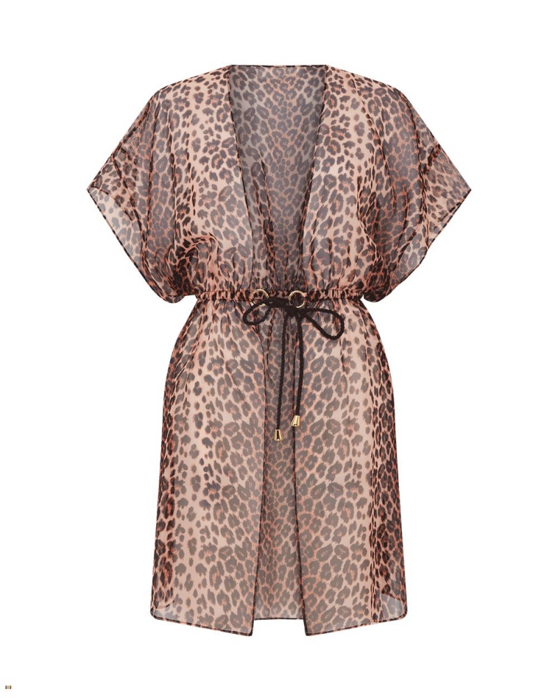 Agent Provocateur Evelyn Short Kaftan Women\'s Cover Ups Leopard | OEVNMYP-69