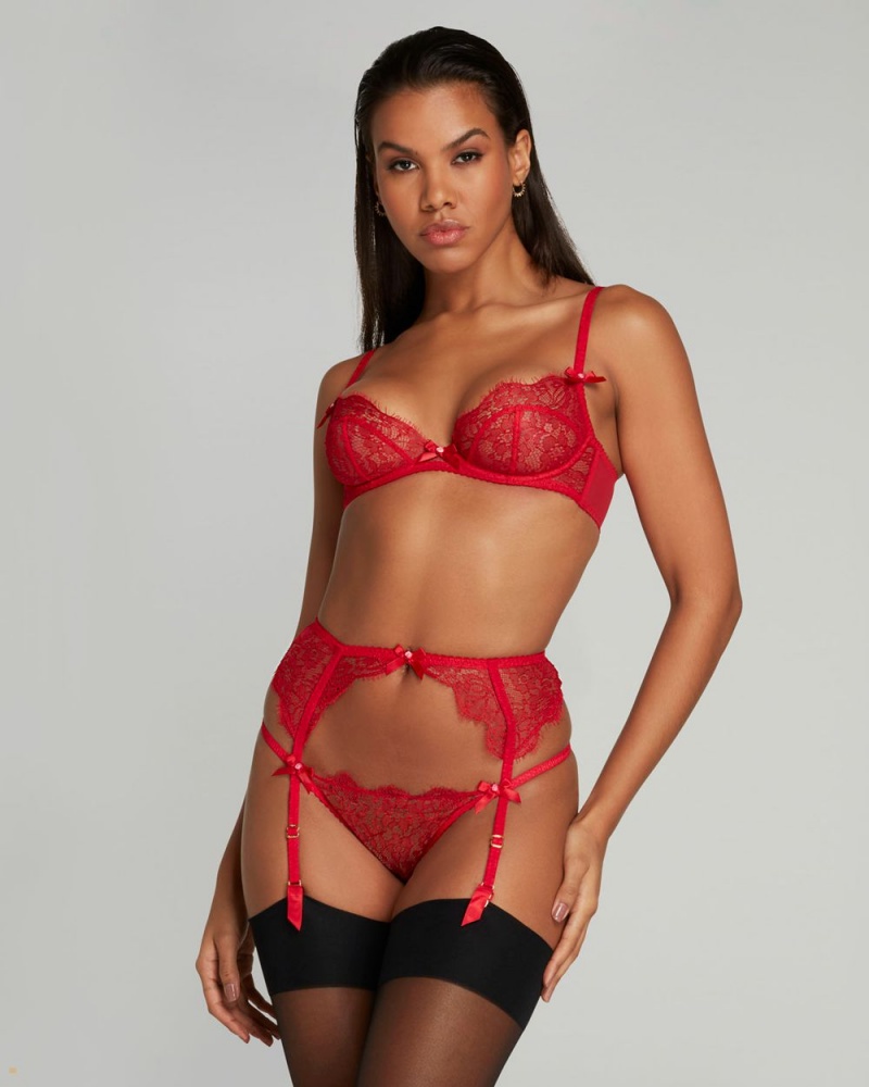 Agent Provocateur Lorna Lace Women's Suspenders Red | FCOUBHZ-90