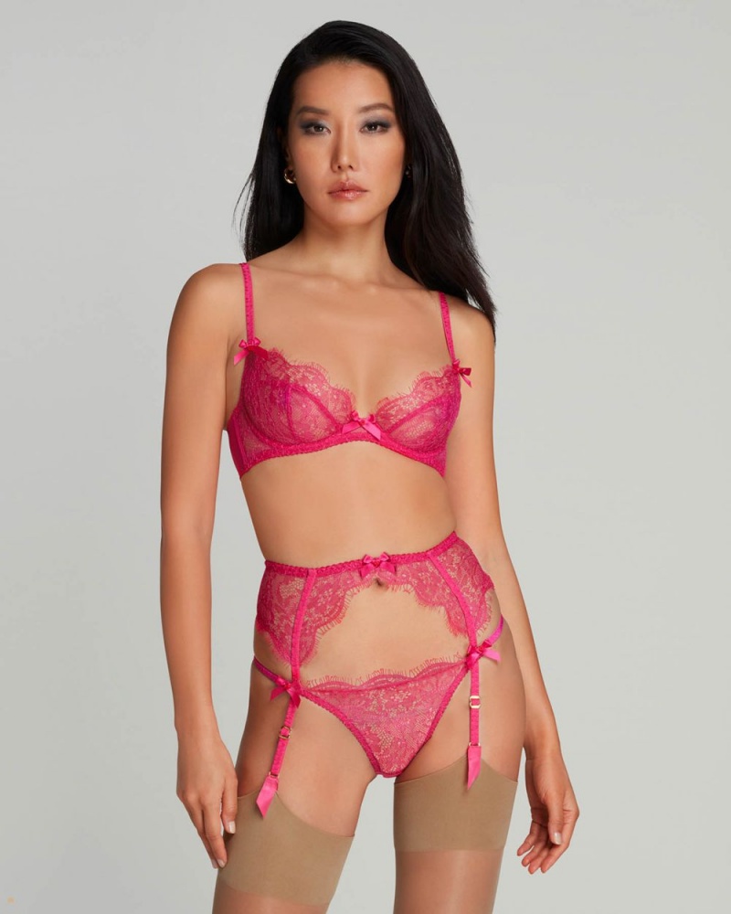 Agent Provocateur Lorna Lace Women's Suspenders Fuchsia | WAQTNVF-89