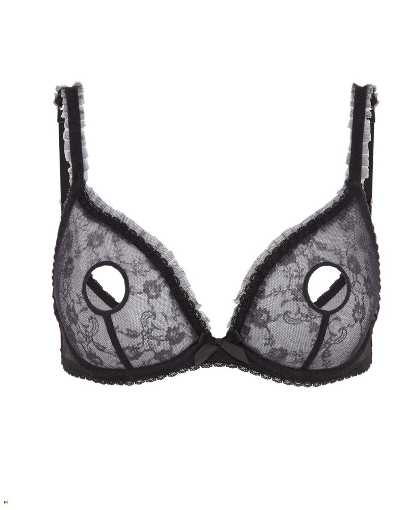 Agent Provocateur Perle Peephole Underwired Plunge Women\'s Bras Black | XRYUNHG-53