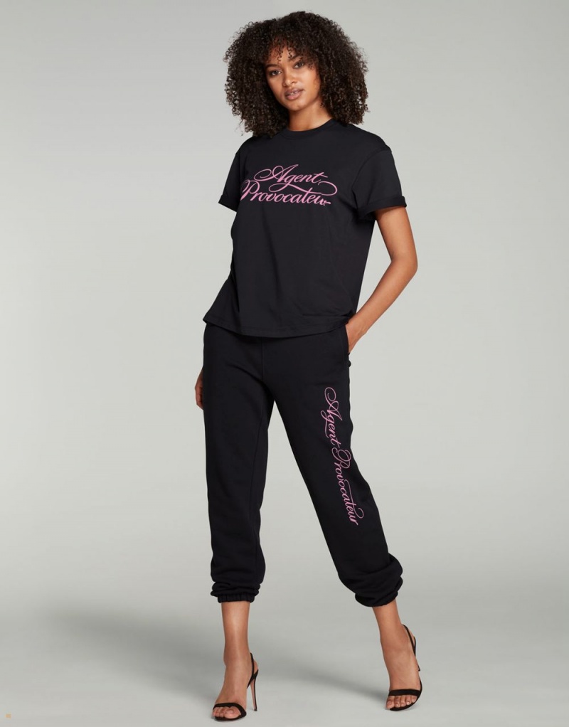 Agent Provocateur Rayley Boyfriend Women's T-Shirts Black | VXMNEPG-84