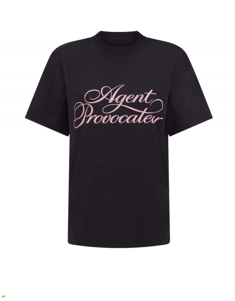 Agent Provocateur Rayley Boyfriend Women\'s T-Shirts Black | VXMNEPG-84