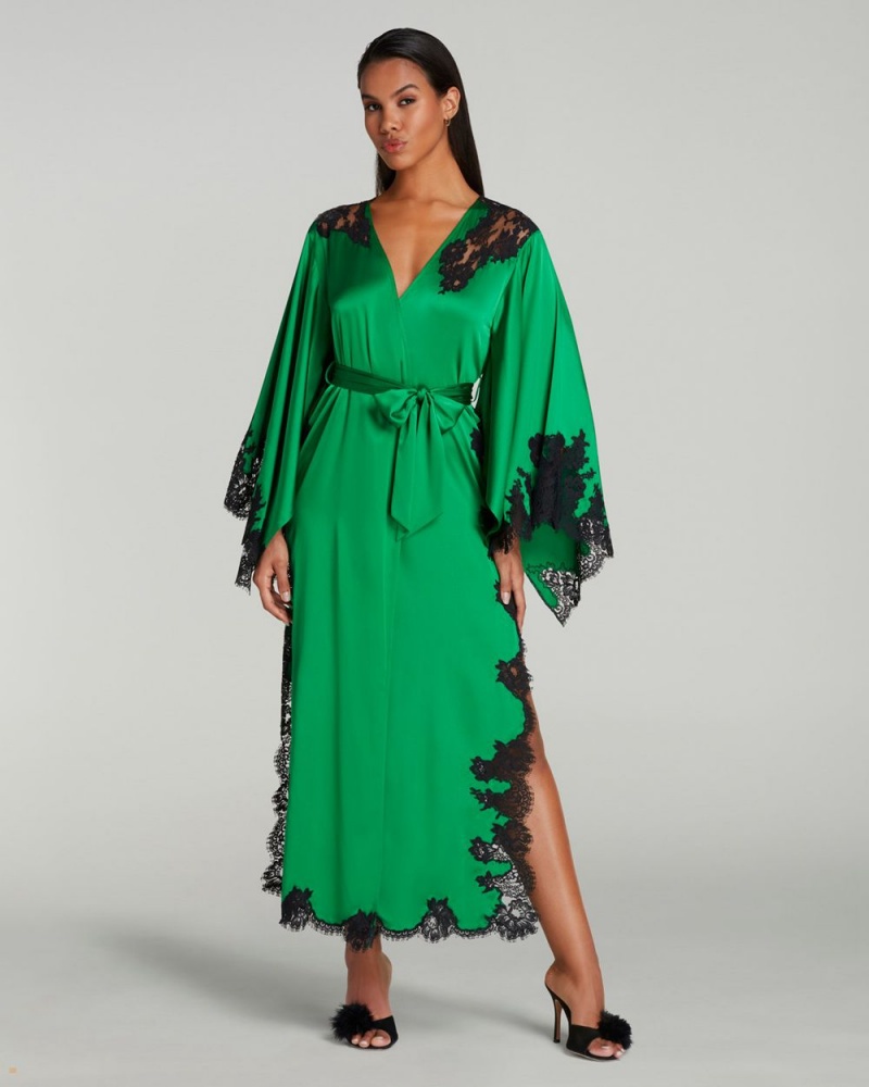 Agent Provocateur Trishya Long Kimono Women's Robes Green Black | YGFZLQK-50