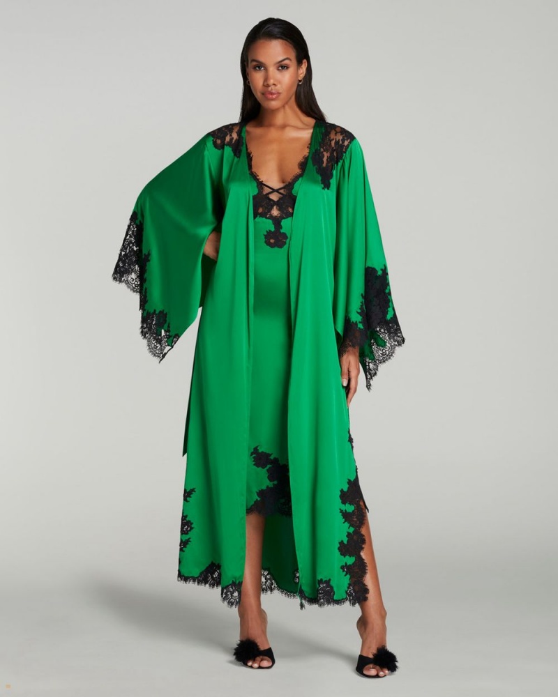 Agent Provocateur Trishya Long Kimono Women's Robes Green Black | YGFZLQK-50