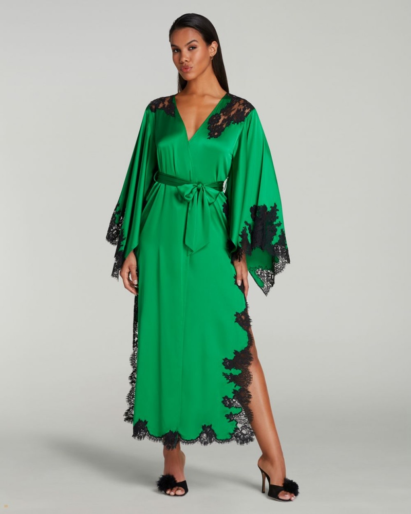 Agent Provocateur Trishya Long Kimono Women's Pyjamas Green Black | CRKUPBT-60